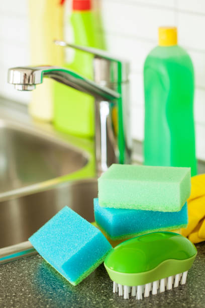 istock cleaning items household kitchen brush sponge glove 669364008