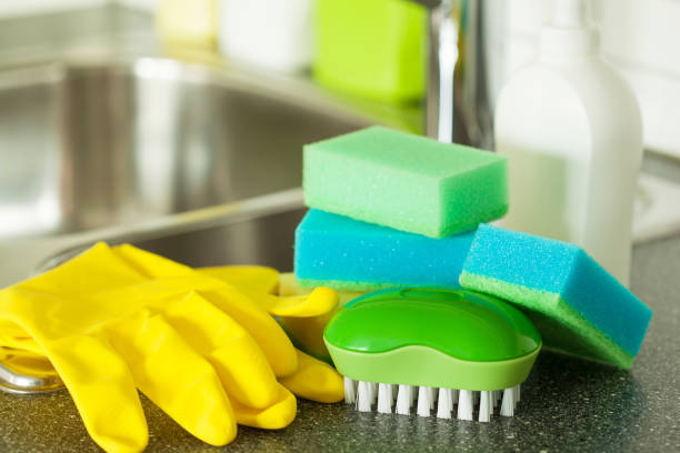 istock cleaning items household kitchen brush sponge glove 669364086