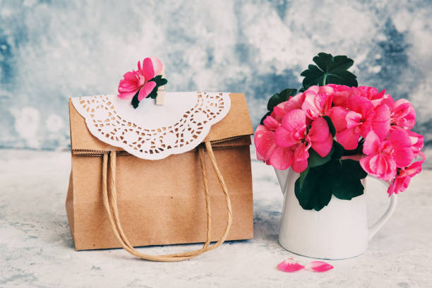 istock Paper bag with flowers 669381784