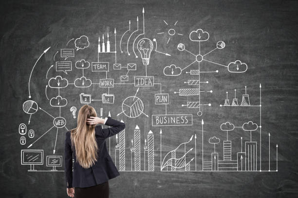 istock Woman scratching head and business scheme 669389658