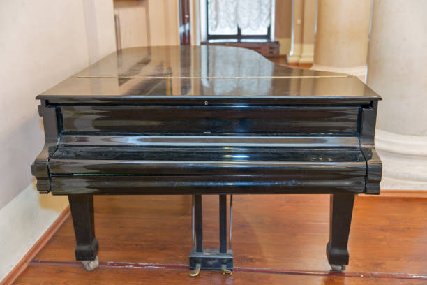 istock Old black grand piano closeup 669393812