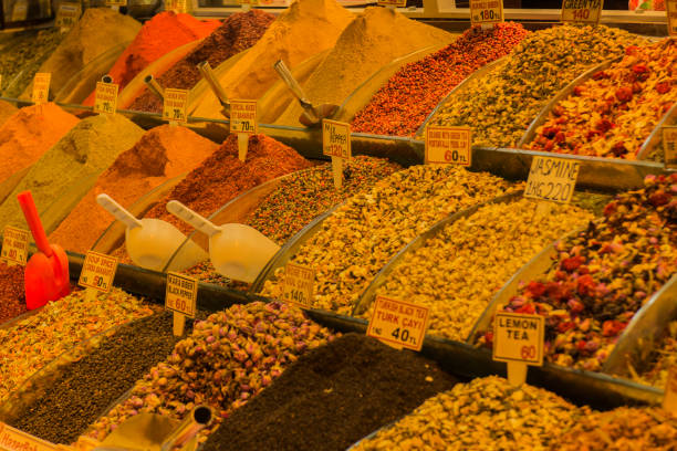 View of a dried fruits store in the Spicy market at Istambul, Turkey.