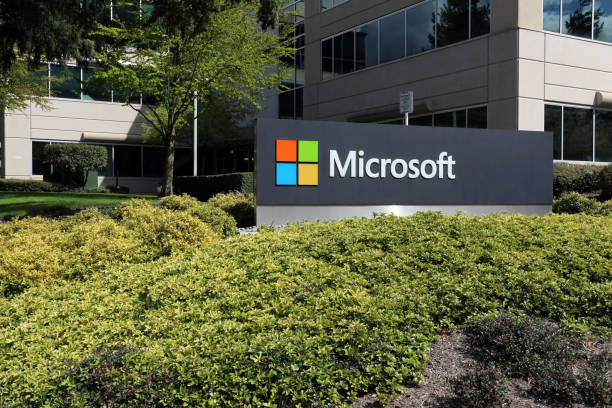 Microsoft Headquarters Redmond, WA, USA - April 15, 2017: The Microsoft headquarters campus in Redmond. Microsoft is one of the world’s largest computer software, hardware and video gaming companies. microsoft stock pictures, royalty-free photos & images