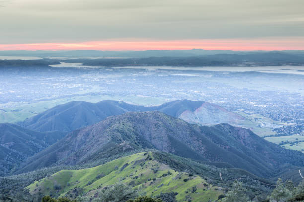 Sunset from Mt Diablo Summit Looking West. Mount Diablo State Park, Contra Costa County, California, USA. contra costa county stock pictures, royalty-free photos & images