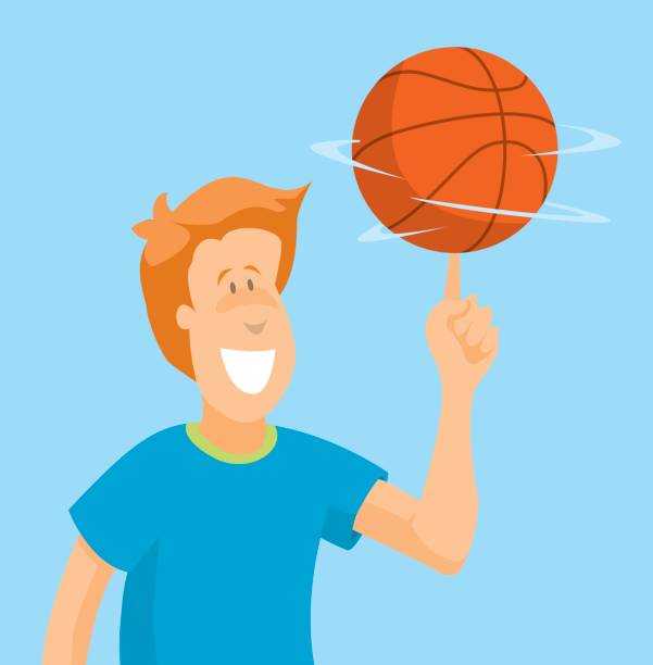 Man spinning basketball on his finger vector art illustration