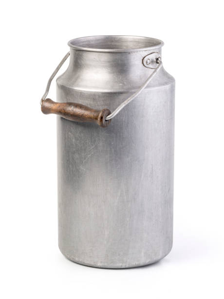 aluminium milk can aluminium milk can on white background with clipping path milk jug stock pictures, royalty-free photos & images