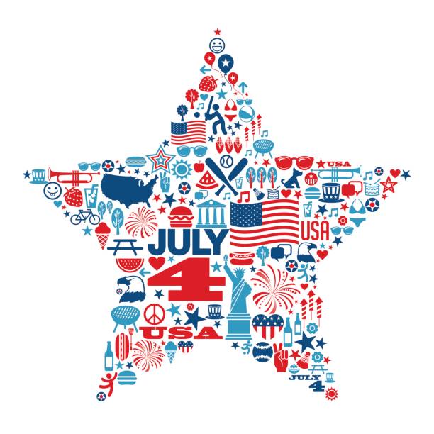 4 lipca ikony i symbole w kształcie gwiazdy - patriotism child american culture flag stock illustrations