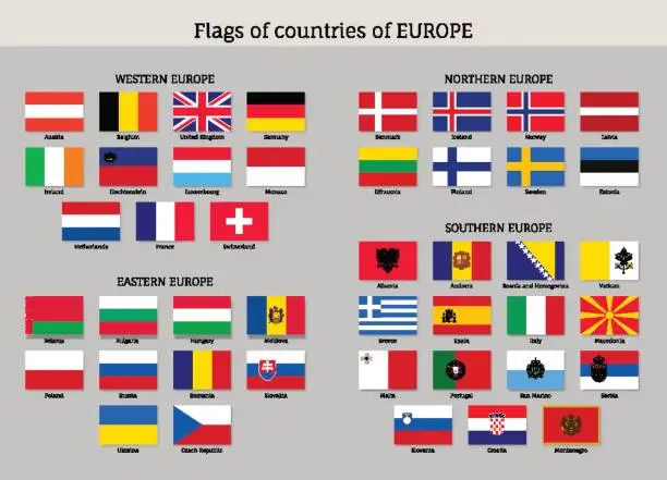Vector illustration of Set of national European flags.