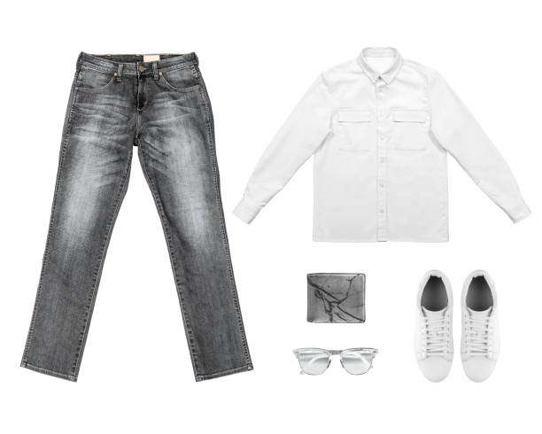 istock Black& White Tone Man's clothing collections (jean,wallet,sunglasses,jacket,shoe) with clipping path 669427426