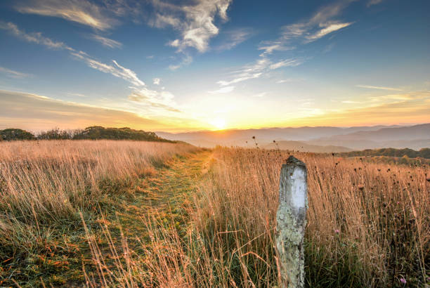 Appalachian Trail Sunrise Sunrise while hiking on the Appalachian Trail in Max Patch, NC appalachian trail photos stock pictures, royalty-free photos & images