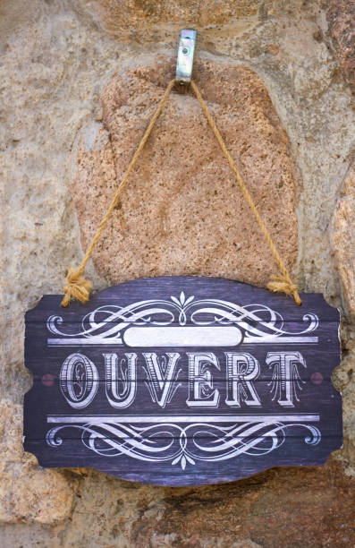 istock Wooden French Open Sign: 