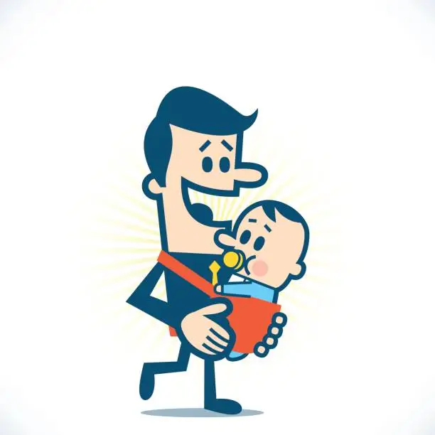 Vector illustration of Man holding baby