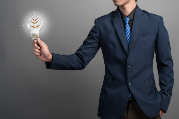 istock Idea lamp in businessman hand, save earth concept 669445108