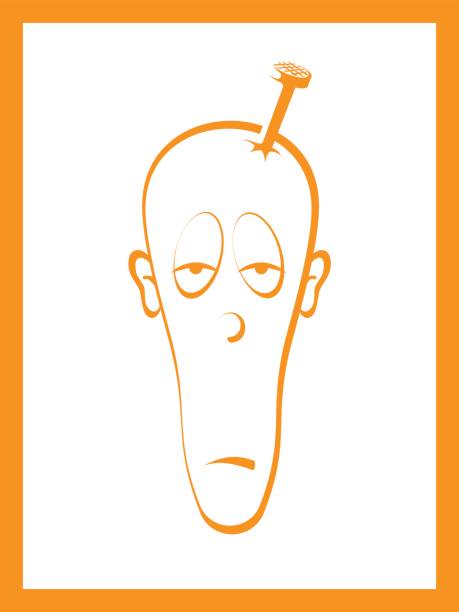лицо человека с гвоздем в голове - screw human head bolt isolated stock illustrations