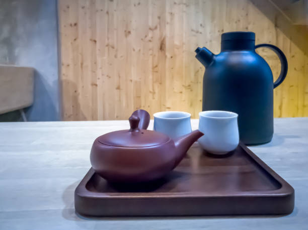 istock Traditional Japanese tea set at modern tea room 669459596