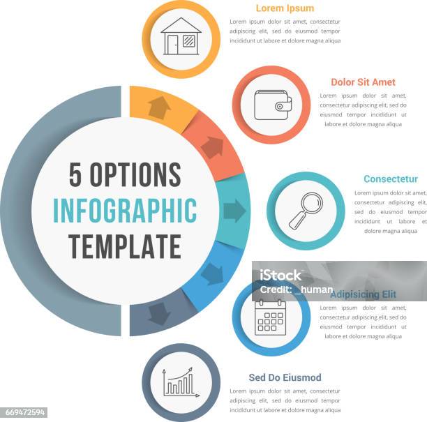 5 Options Infographic Template Stock Illustration - Download Image Now - Business, Business Finance and Industry, Chart