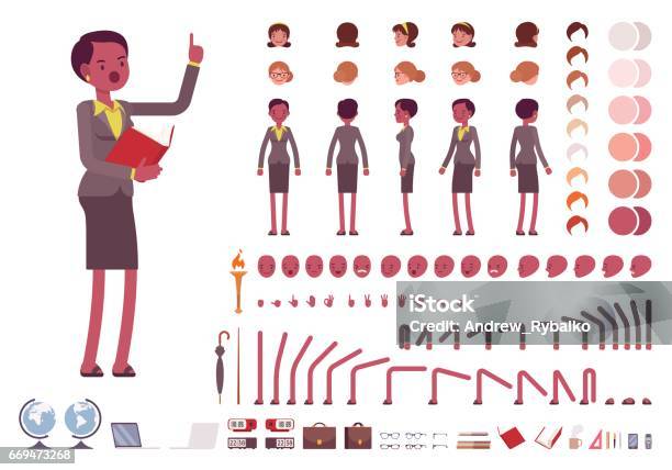 Female Teacher Character Creation Set Stock Illustration - Download Image Now - Characters, Women, Teacher