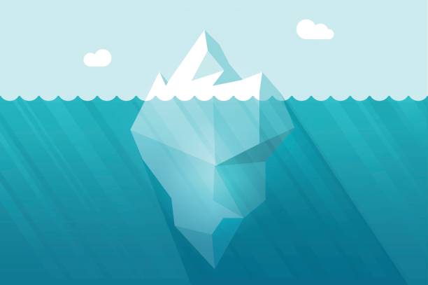großen eisberg schwimmt auf wasserwellen mit unterwasser-teil-vektor-illustration - iceberg stock-grafiken, -clipart, -cartoons und -symbole