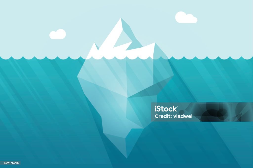 Big iceberg floating on water waves with underwater part vector illustration Big iceberg floating on water waves with underwater part vector illustration flat cartoon style Iceberg - Ice Formation stock vector