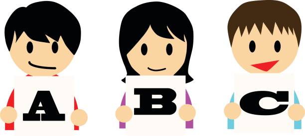 istock Happy asian boys and girls holding notes on which ABC is written 669477280