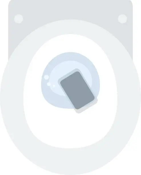 Vector illustration of Dropping a mobile phone into a toilette