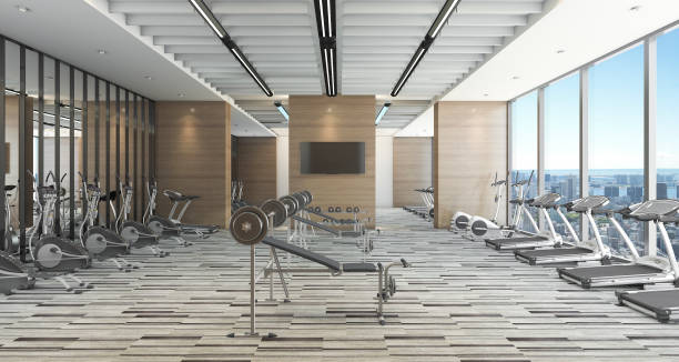 istock 3d rendering modern style training and gym with city view 669480732
