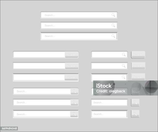 Set Of Search Bars Isolated On Grey Background Vector Template For Internet Searching Websurfing Interface With White Buttons Stock Illustration - Download Image Now