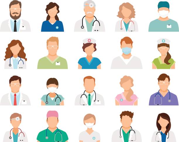 illustrazioni stock, clip art, cartoni animati e icone di tendenza di avatar professionali dei dottori - surgeon