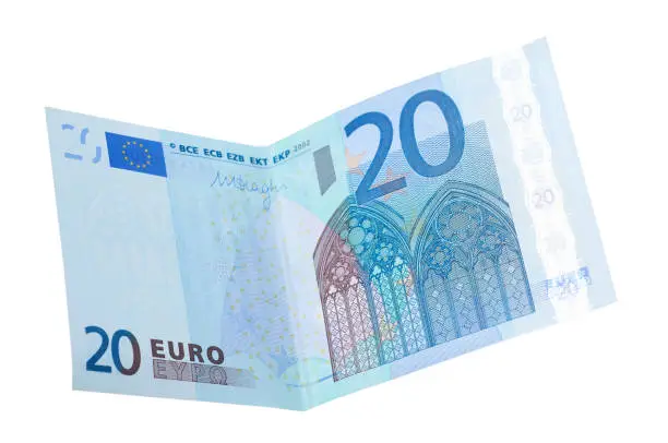 twenty euro banknotes isolated