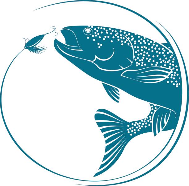 skoki rybne dla wektora przynęty - catch of fish sport black and white activity stock illustrations