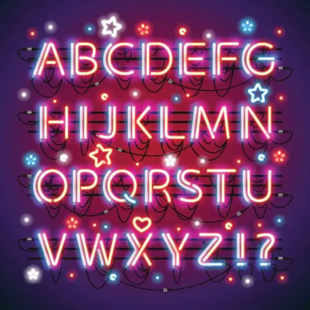 Vector illustration of Glowing Neon Red Blue Alphabet