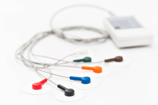 aparato portátil móvil o dispositivo de la unidad de medición del electrocardiograma en consultorio médico - electrodo fotografías e imágenes de stock