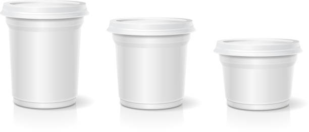 illustrations, cliparts, dessins animés et icônes de réservoir vide blanc pour le dessert, yaourt, crème glacée, vector set - pot yaourt plastique