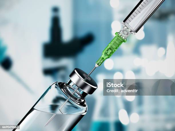 Syringe Needle Inside Medicine Bottle Stock Illustration - Download Image Now - Syringe, Injecting, Medical Injection