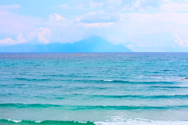 istock Silhouette of mount Athos and sea panorama 669512818