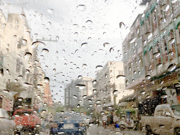 istock soft focus of Water drops on car glass. 669513132