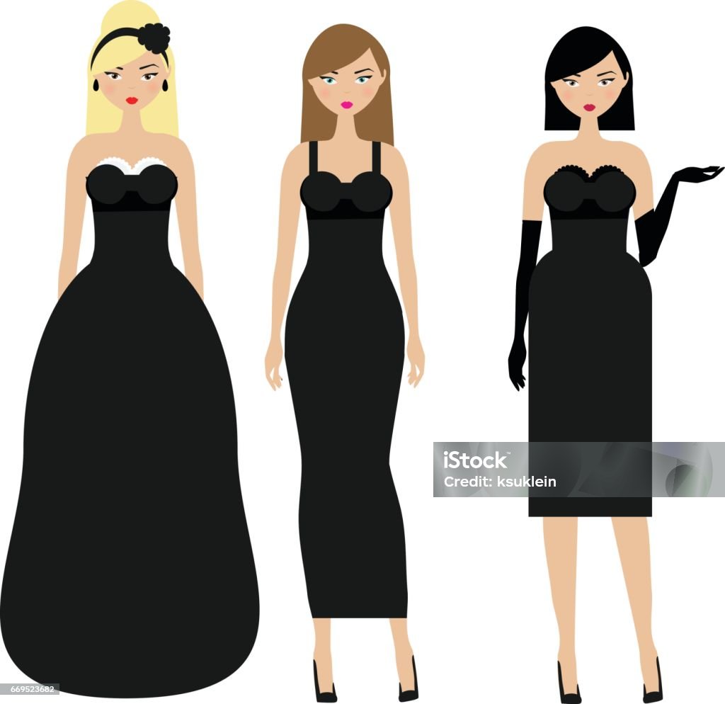 Ilustración de Mujeres En Vestidos Negros Mujer Noche Elegante Dresscode Damas En Ropa De Moda Elegante y más Vectores Libres de Derechos de Vestido de noche - iStock