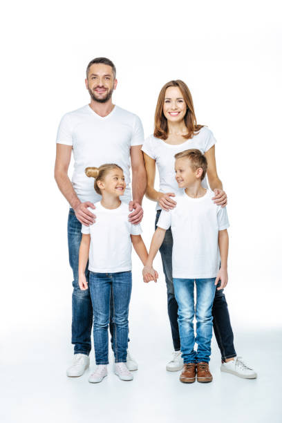 istock Smiling family in white t-shirts 669526316