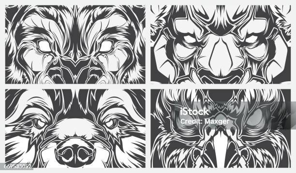 Eyes Dangerous Animals Tattoo Style Vector Background Stock Illustration - Download Image Now