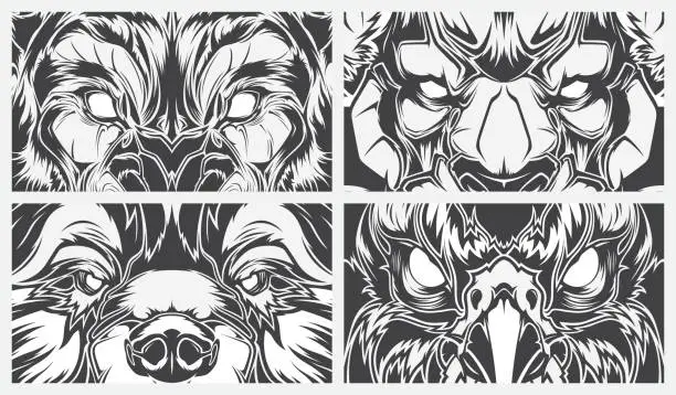 Vector illustration of Eyes dangerous animals, tattoo style vector background