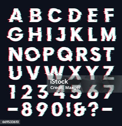 istock Glitch font with distortion effect vector letters and numbers 669533610