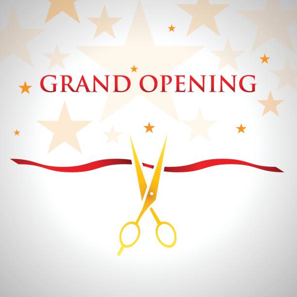 гранд открытие приглашение дизайн - business opening beginnings ribbon cutting stock illustrations