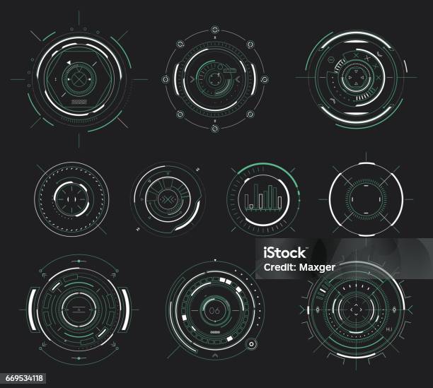 Vector Futuristic User Interface Hud Scifi Display Circular Elements Stock Illustration - Download Image Now