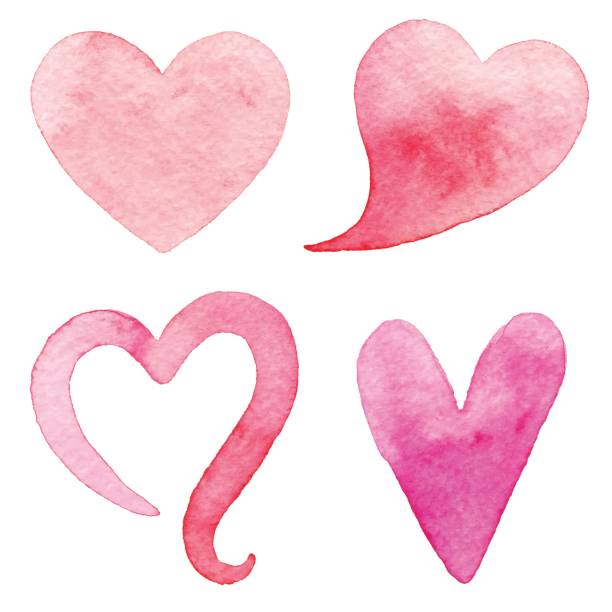 акварель красное сердце - valentines day graphic element heart shape paper stock illustrations