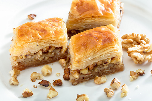 Baklava with pistachios and walnuts.