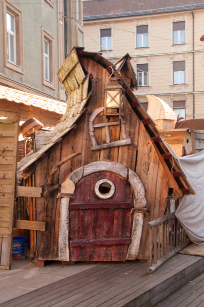 Amazing crafted fairy-tale wooden house that looks like there are fairy creatures living in it. This beautiful house was part of a Christmas amusement park in Celje, Slovenia.