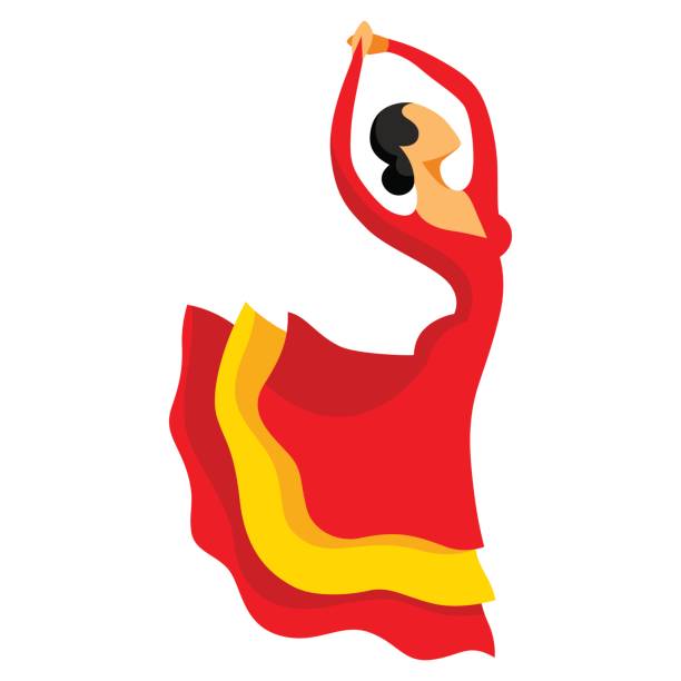 Traditional spainish flamenco. Woman in red dress is dancing Traditional spainish flamenco. Woman in red dress is dancing. hispanic day illustrations stock illustrations