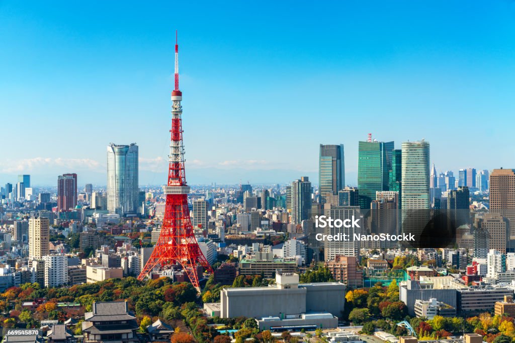 Torre de Tokio, Japón - Tokio ciudad horizonte y paisaje urbano - Foto de stock de Tokio libre de derechos