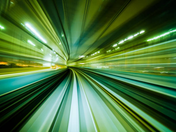 istock Motion blur train moving in city rail tunnel. 669545898