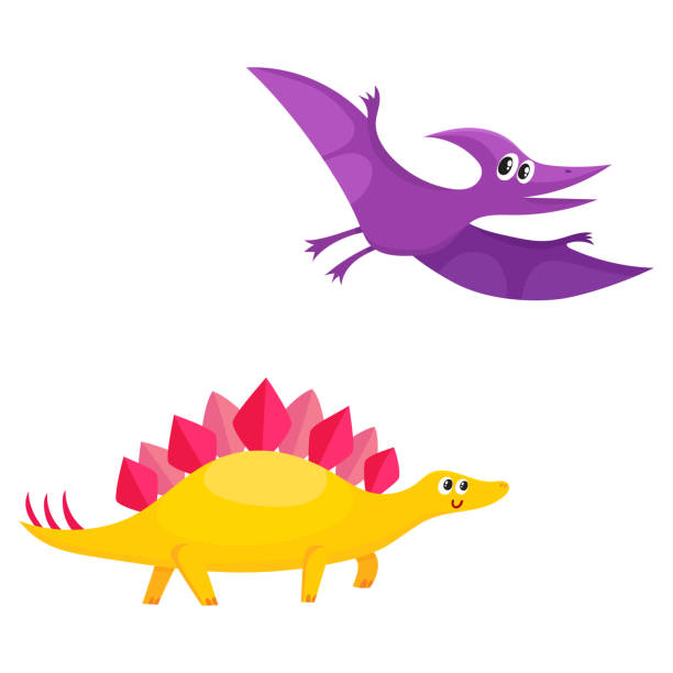 Two Cute And Funny Baby Dinosaur Characters Stegosaurus And Pterodactyloidea  Stock Illustration - Download Image Now - iStock